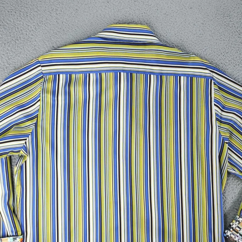 Robert Graham Shirt Mens XL Green Striped Classic Fit Flip Cuff Button Down